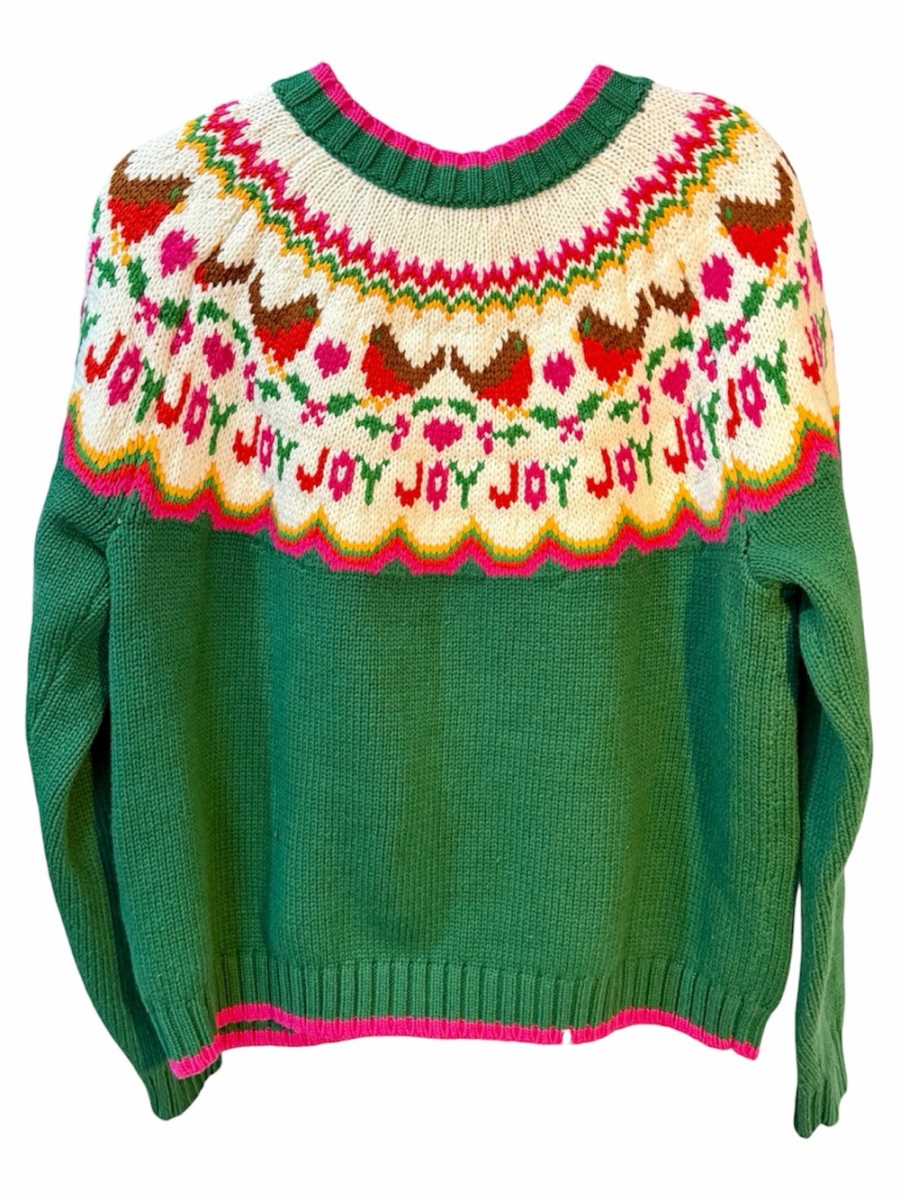 Lands’ End Lofty Birdseye Fair Isle Cardigan Sweater XL Green/Pink Grandmacore - Picture 5 of 8